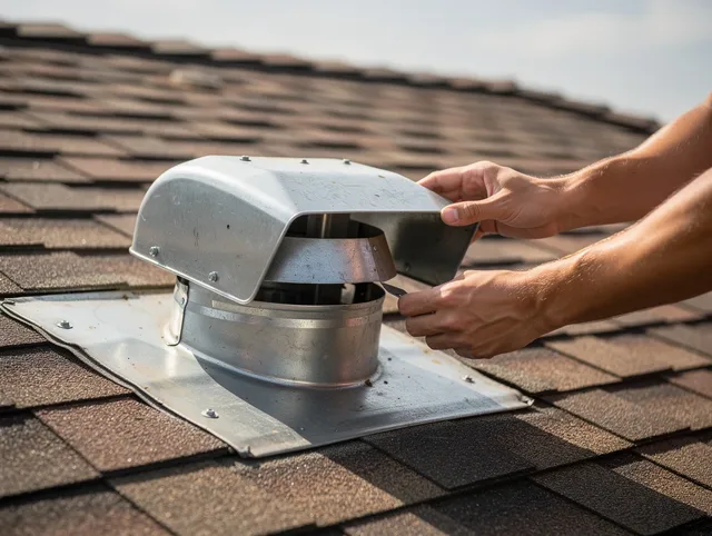Buckeye Dryer Vent Cleaning certified technician safely cleaning a roof-mounted dryer vent in Buckeye