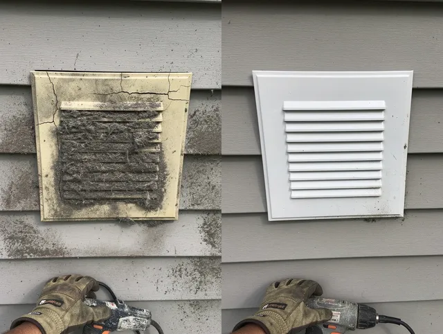 Buckeye Dryer Vent Cleaning technician installing high-quality dryer vent cover at a residential property in Buckeye