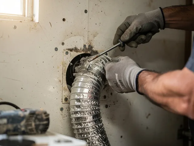 Buckeye Dryer Vent Cleaning technician performing precise dryer vent hose installation in Buckeye